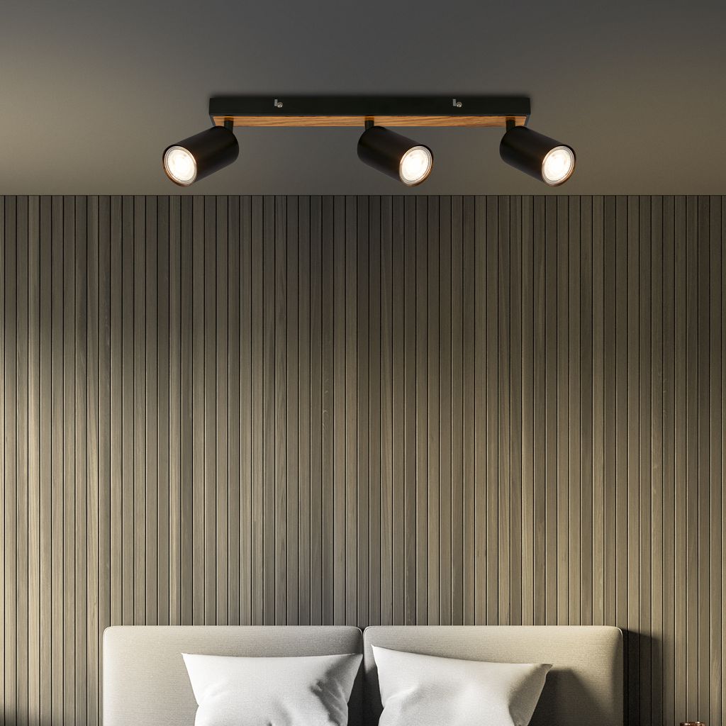 Tib ceiling spotlight, adjustable, on/off via wall switch, black-wood colour