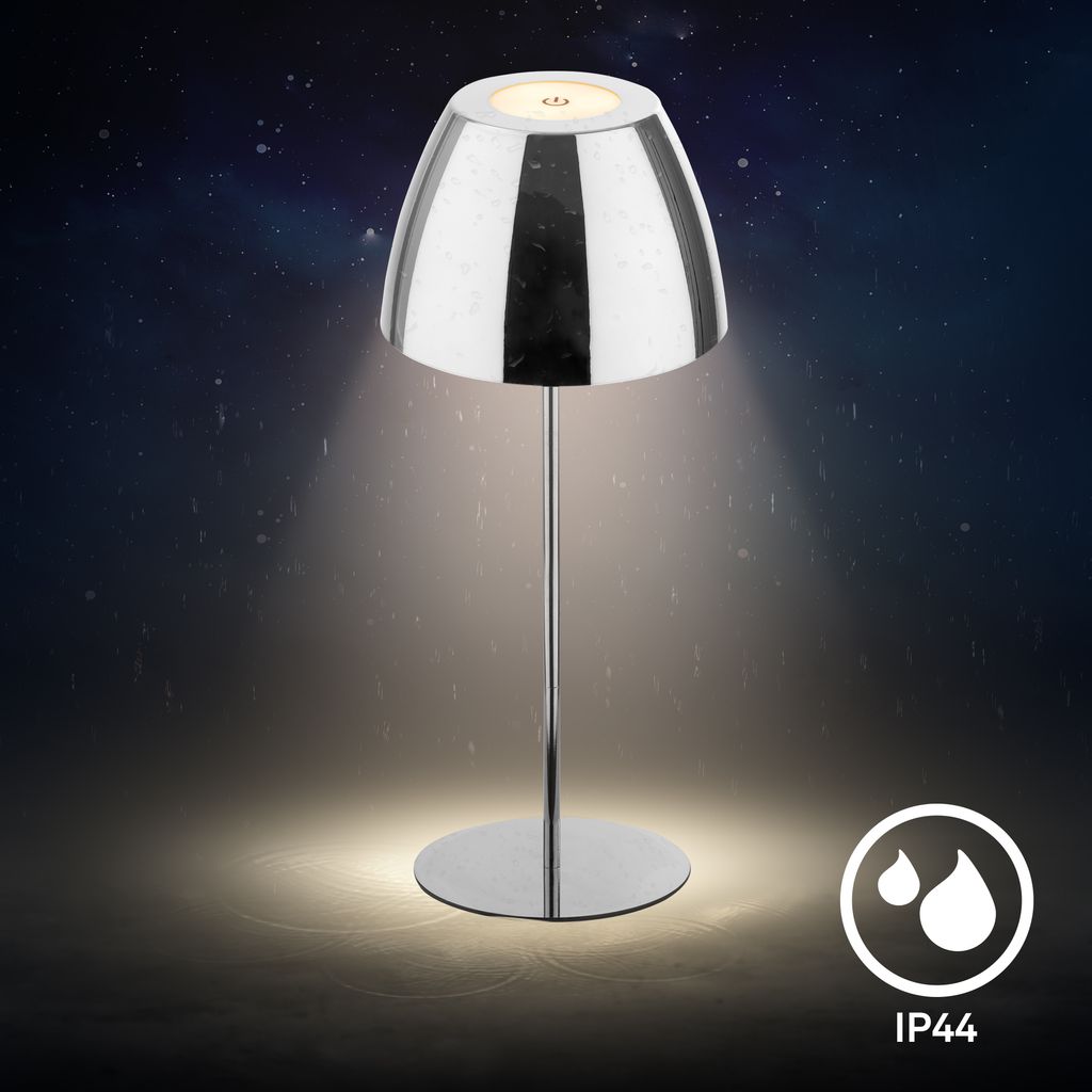 Briloner Serina LED Tischlampe kabellos IP44. Dimmbar. Touch. Kabellos. Spritzwasserschutz. Chrom. Ø13.5 x 36 cm 2
