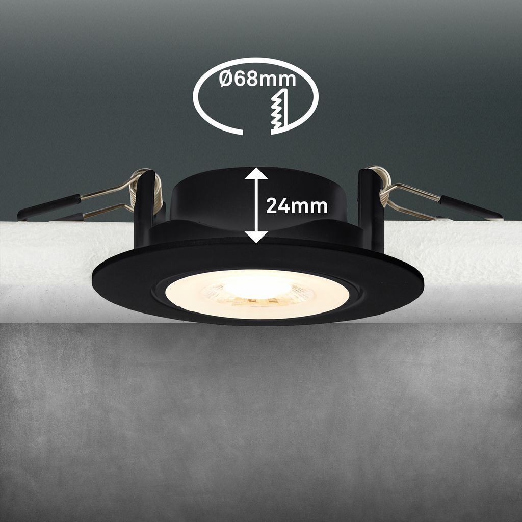 Show Einbaustrahler 68mm 3er Set - 230V, 4,9W, 480lm, LED, Warmweiß, Schwarz
