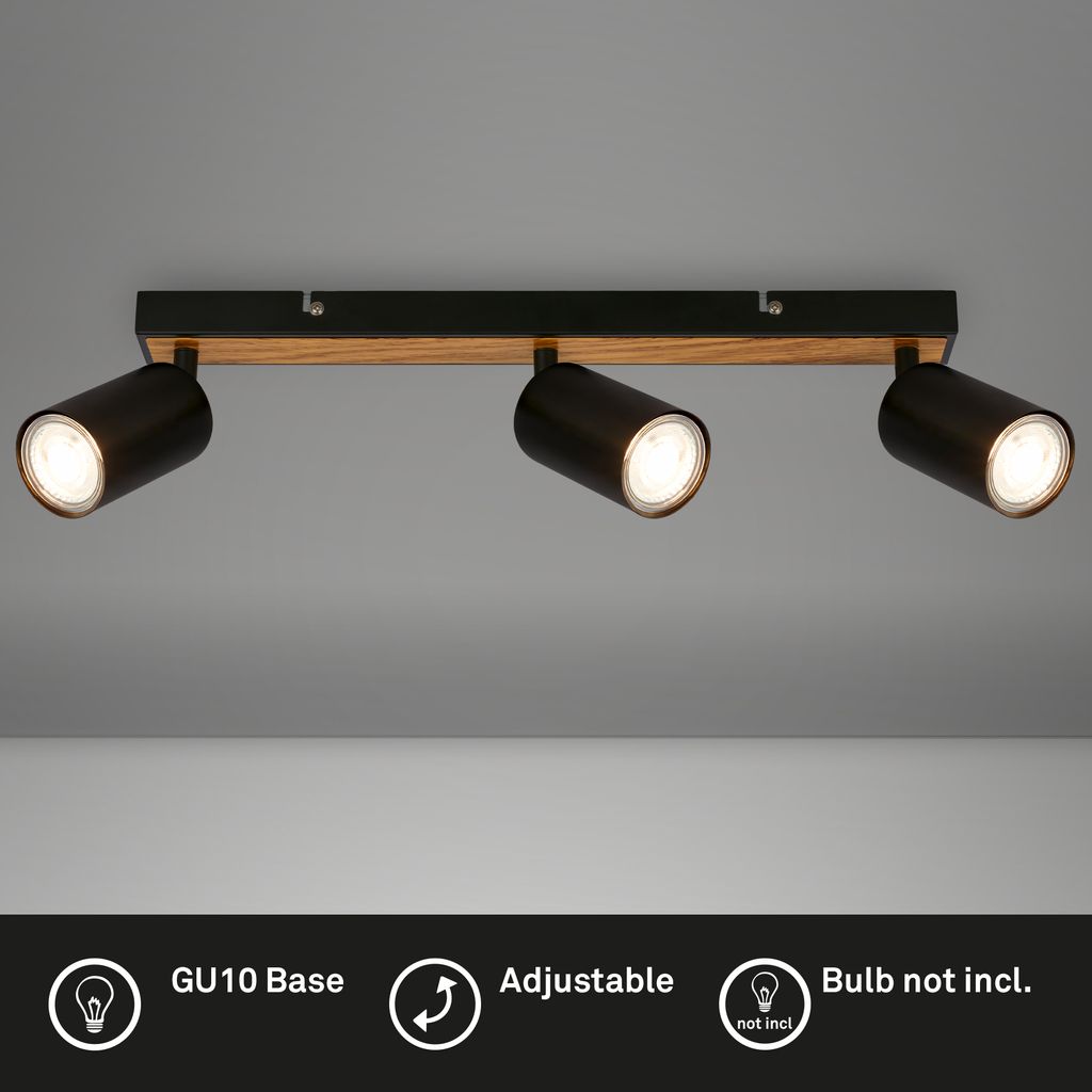 Tib ceiling spotlight, adjustable, on/off via wall switch, black-wood colour