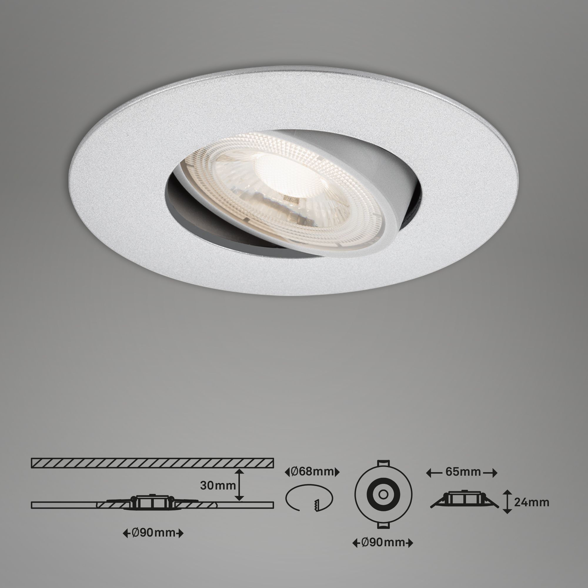 Ultraflache LED Einbauleuchte Ø 9 cm 4.9 W Chrom-Matt 20