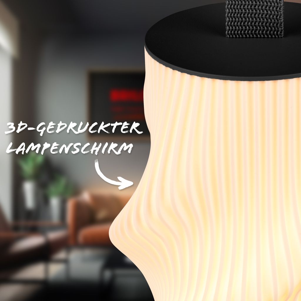 Tubi Tischleuchte - 2W, 150lm, Akku, LED, Touch, Dimmbar, 3D-Druck, Schwarz