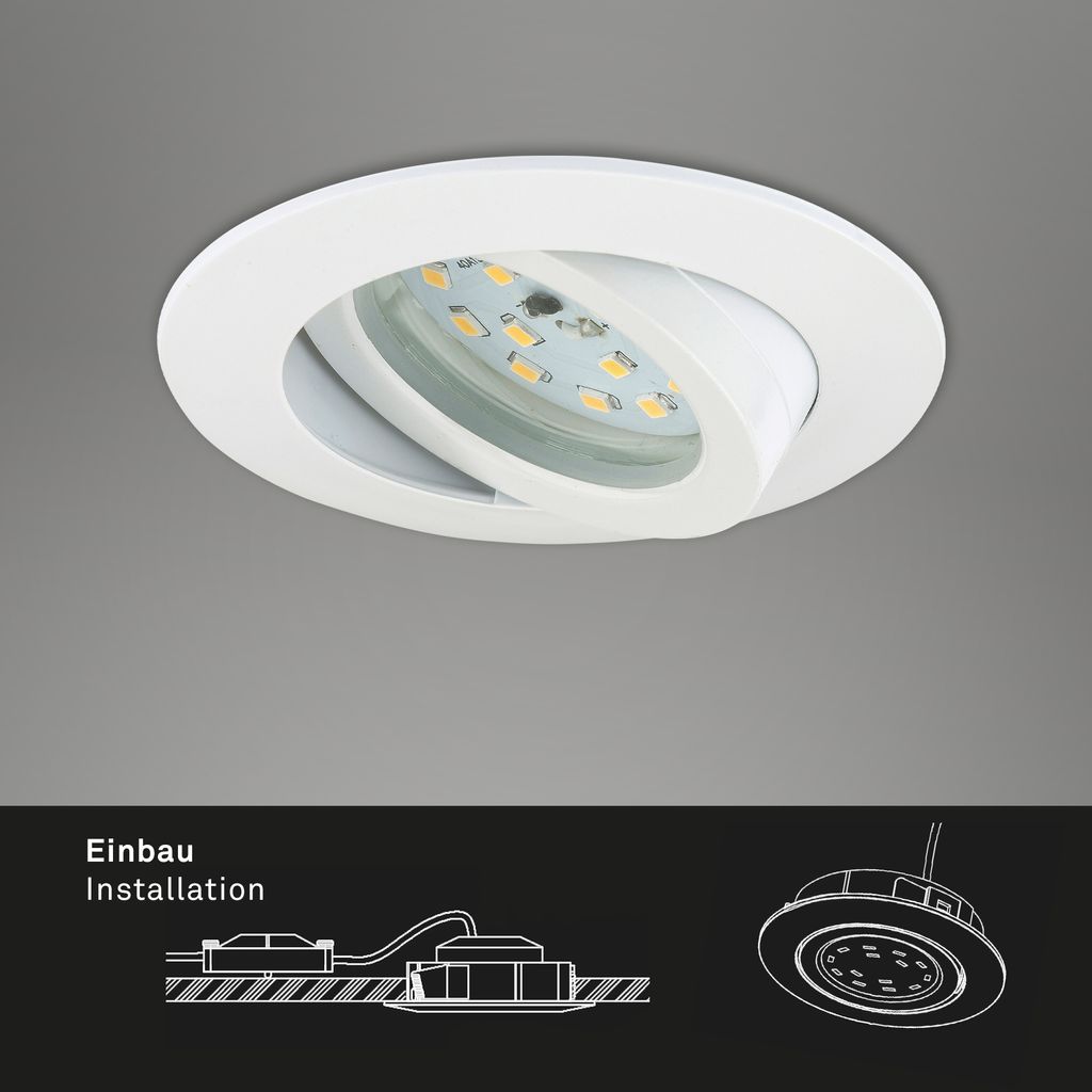 LED Downlight Set "ATTACH" I Synthetic material / white I incl. 3 x LED-module 4,8W 350lm 3.000K I Lifetime 20.000 h, Ra>=80 I non-dimmable I swiveling I IP23 / Protection class II I 82x28mm (DxH) I Installation size 68mm (D)