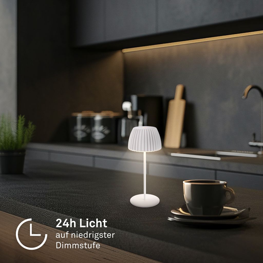 Akku-Tischleuchte Riffle Mini - 20 cm, 1,5W, 150lm, Kabellos, LED, Dimmbar, Touch, Weiß