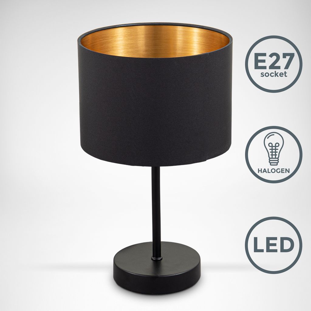 Nachttischlampe - mit Schalter, Stoff, max. 40W, E27 Fassung, schwarz