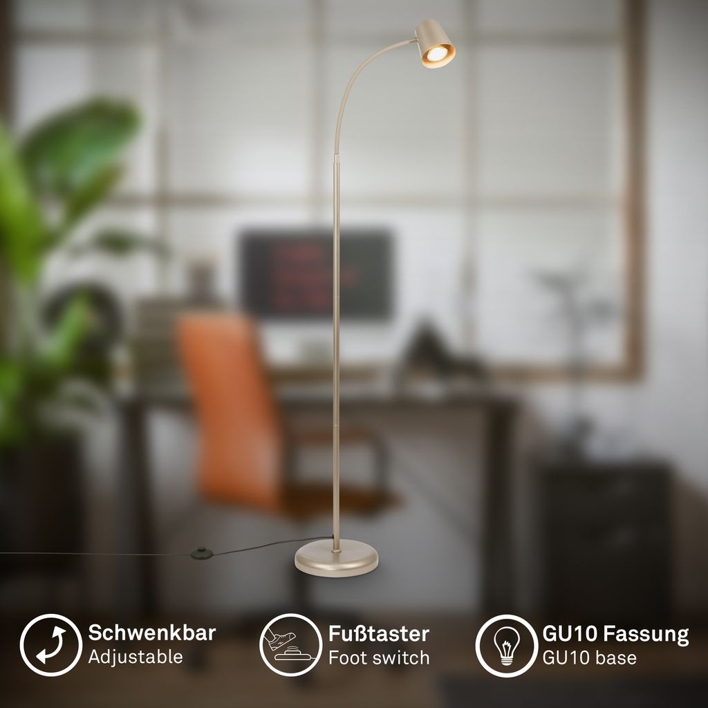 Skriva Stehlampe - Schwenkbar, Schalter, GU10 Fassung, max. 9W, Satin-Metallic