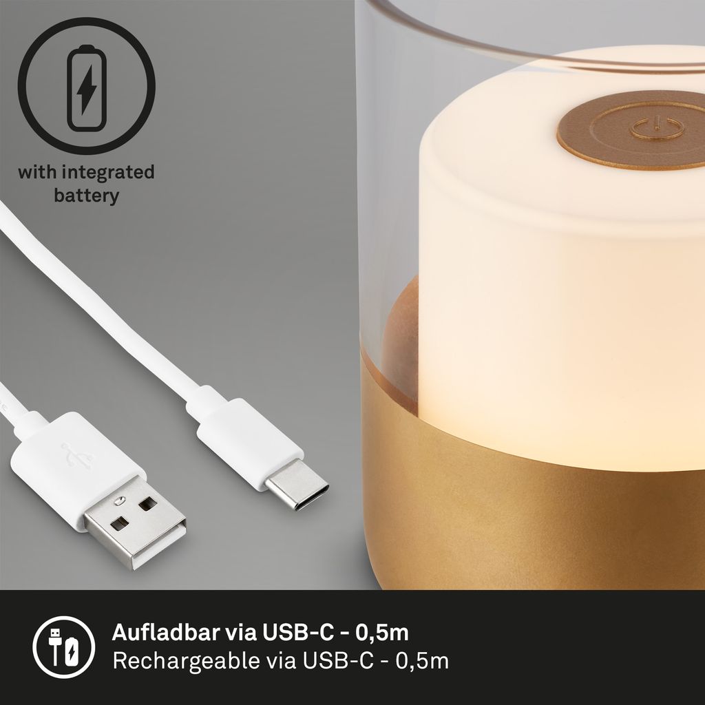 LED Akku-Tischleuchte, 10 cm, 2W, 150lm, goldfarben