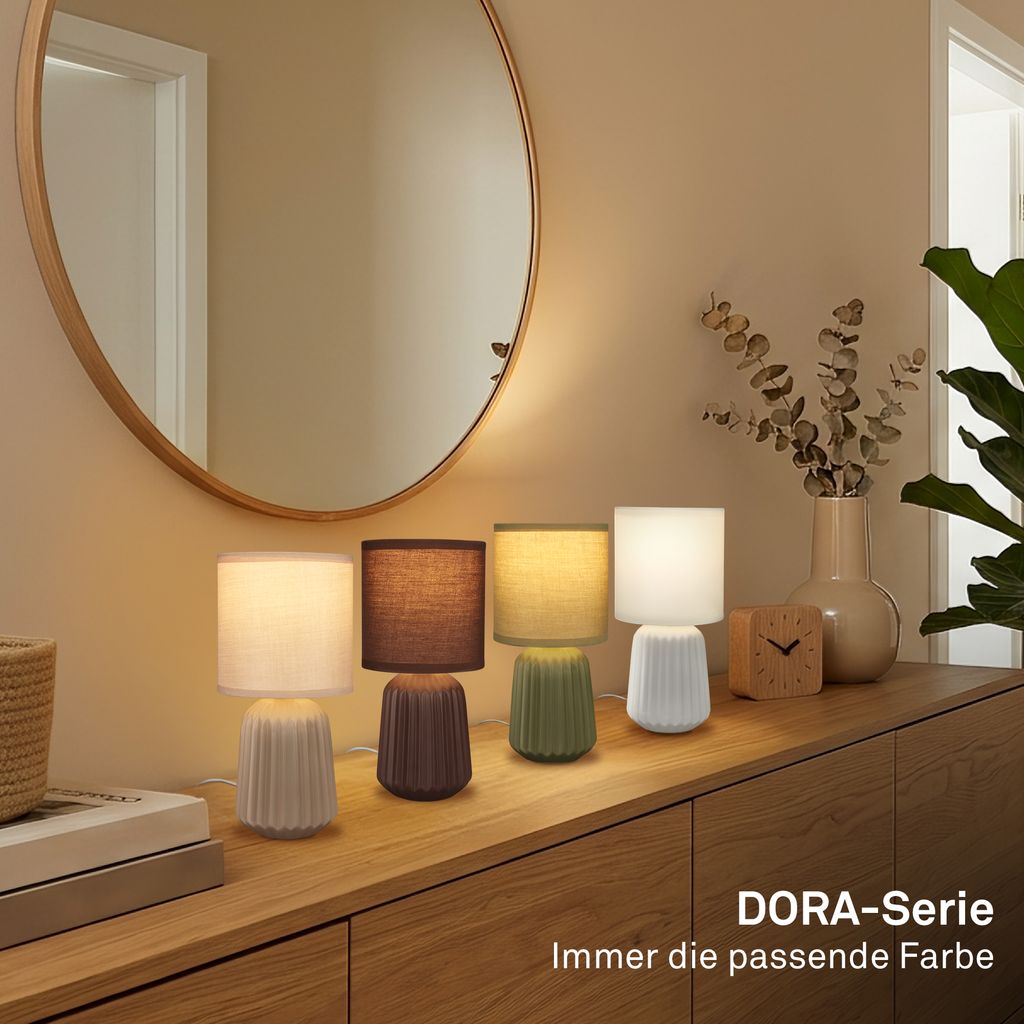 Dora Tischlampe - mit Schalter, Keramik, E14 Fassung, Beige