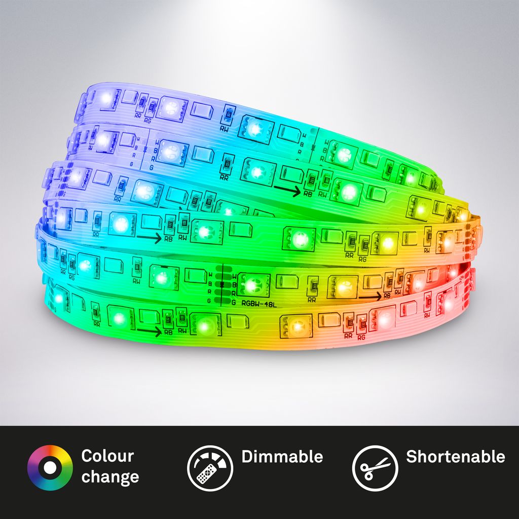 Briloner LED Strip 5m, Télécommande, Modes de couleurs RGB, Variable, Blanc