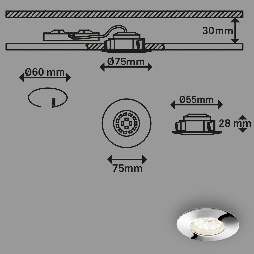 LED Einbauleuchte, Ø 7,5 cm, Chrom