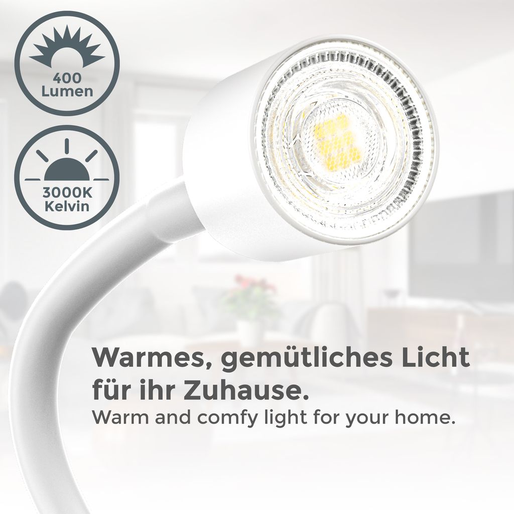 Klemmlampe - 5W, 400lm, LED, mit Stecker, dimmbar, Schwanenhals, warmweiß, weiß