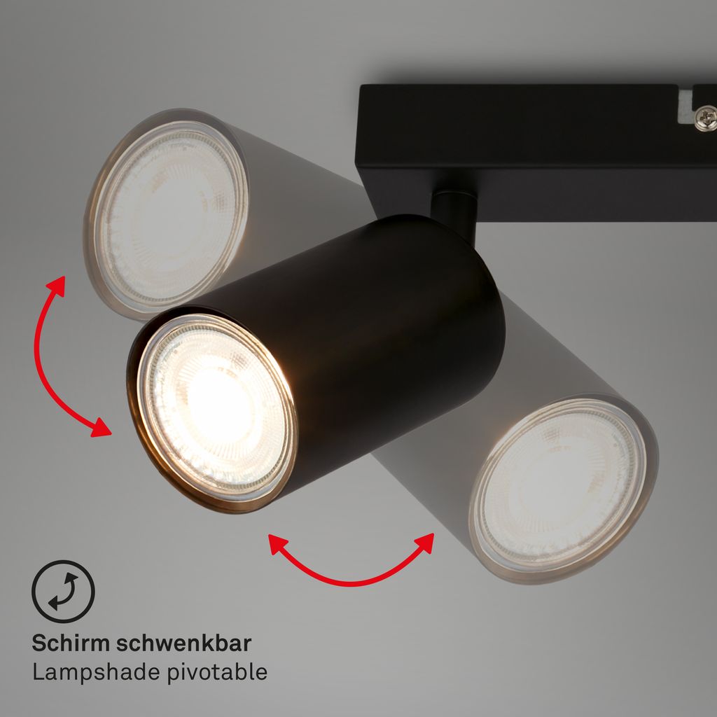 Tib Deckenstrahler, Schwenkbar, On/Off via Wandschalter, 3-flammig, Schwarz