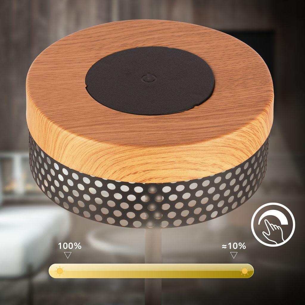 Briloner Booha LED Tischlampe kabellos IP44. Dimmbar. Touch. Akku. Spritzwasserschutz. Schwarz-Holz. Ø16 x 35 cm 5