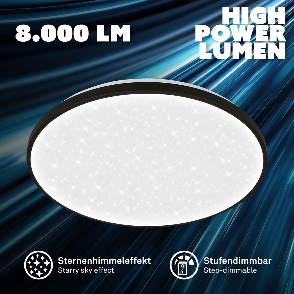 Luxion Deckenleuchte Ø48 cm - 60W, 8000lm, LED, Sternenhimmel, Dimmbar, Schwarz