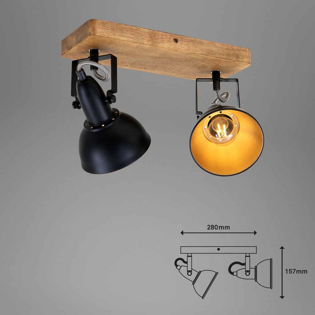 Deckenleuchte Spotleuchte Schwenkbar E14 25 W schwarz Metall-Holz Briloner 21