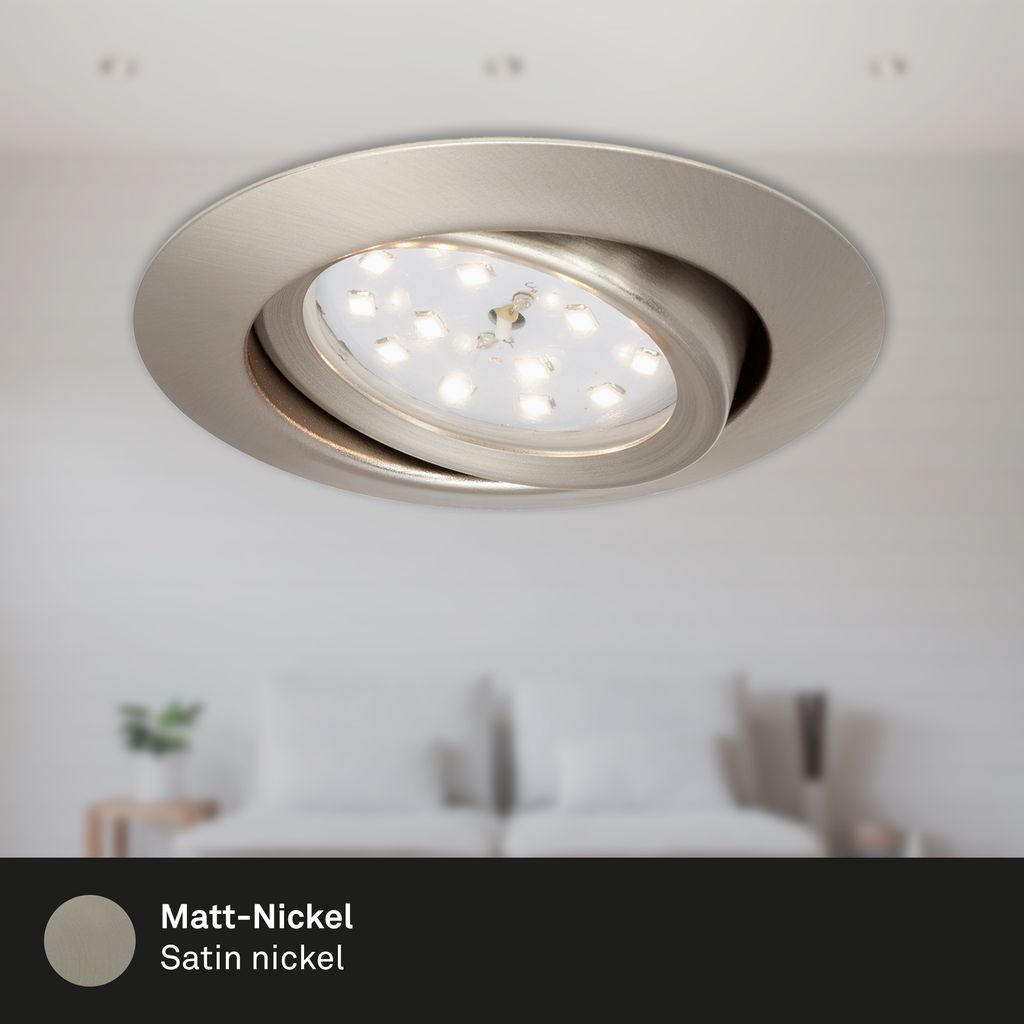 3er Set LED Einbauleuchte, Ø 8,2 cm, 3 W, Matt-Nickel