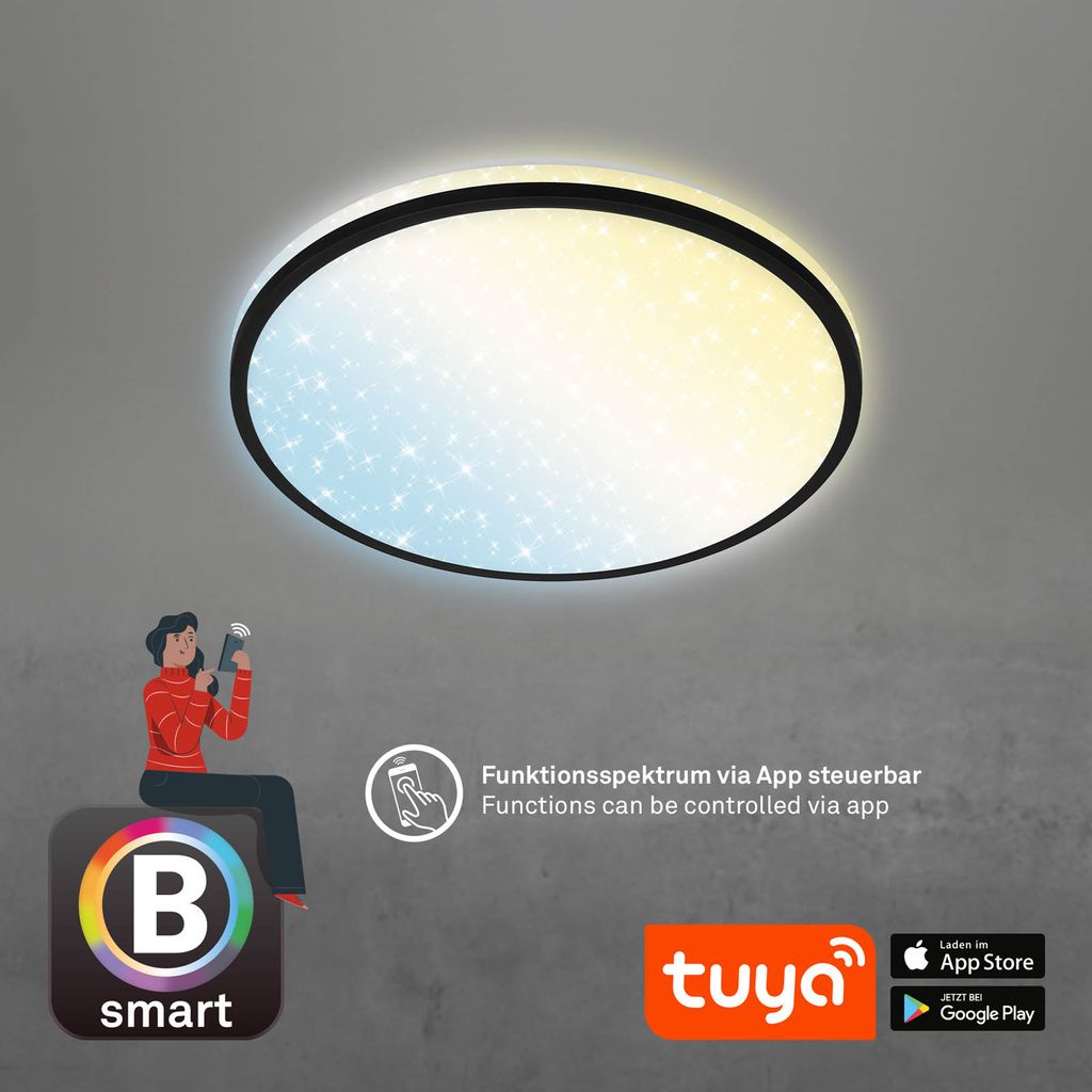 Sternenhimmel CCT LED Deckenleuchte, Ø 33,3 cm, 24 W, 2500 lm, Schwarz
