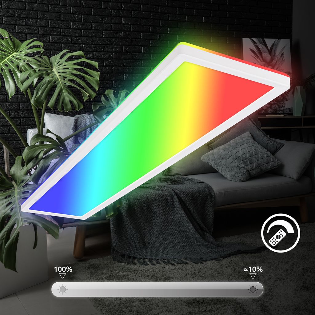 Briloner Tava LED Deckenlampe, Fernbedienung, RGB, Flach, Dimmbar, Weiß