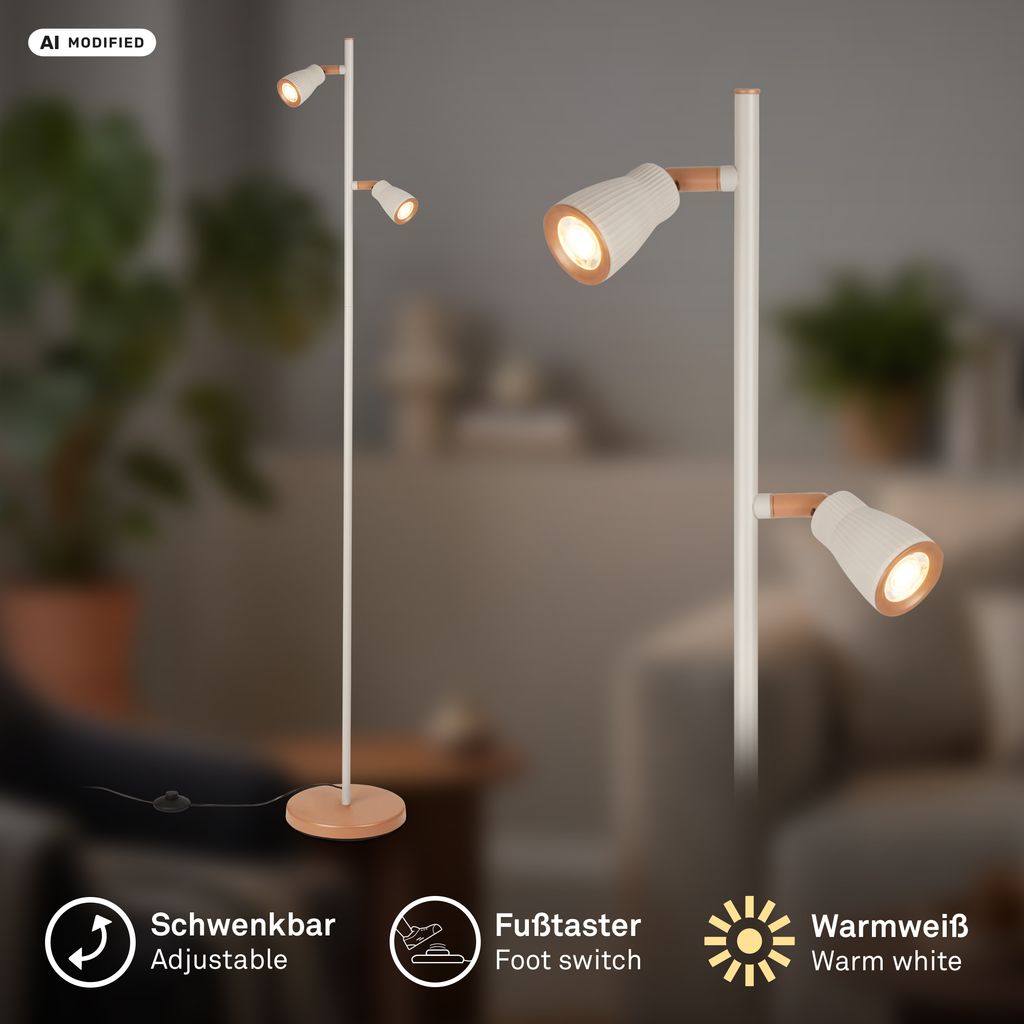 Riff Stehlampe 141,5 cm - Schwenkbar, Schalter, LED, Warmweiß, Warm Grey-Coffee