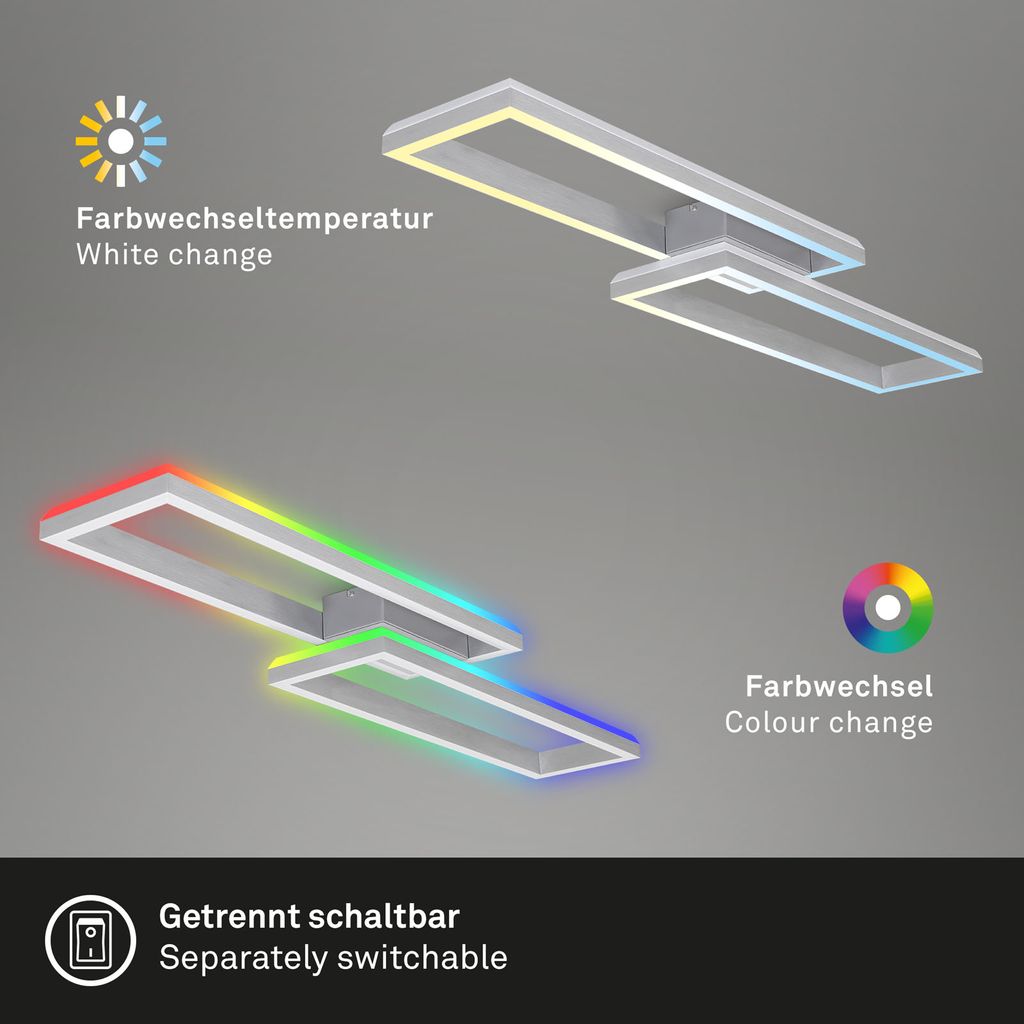 RGB CCT LED ceiling light, 119.5 cm, LED board, 45 W, 4400 lm, aluminium-coloured