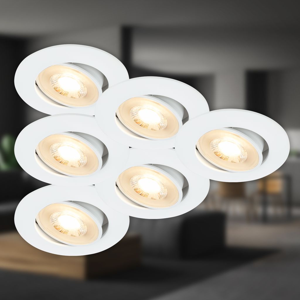 Besi Recessed Spotlight 68mm Set of 6 - 230V, 5W, 450lm, LED, Warm White, White