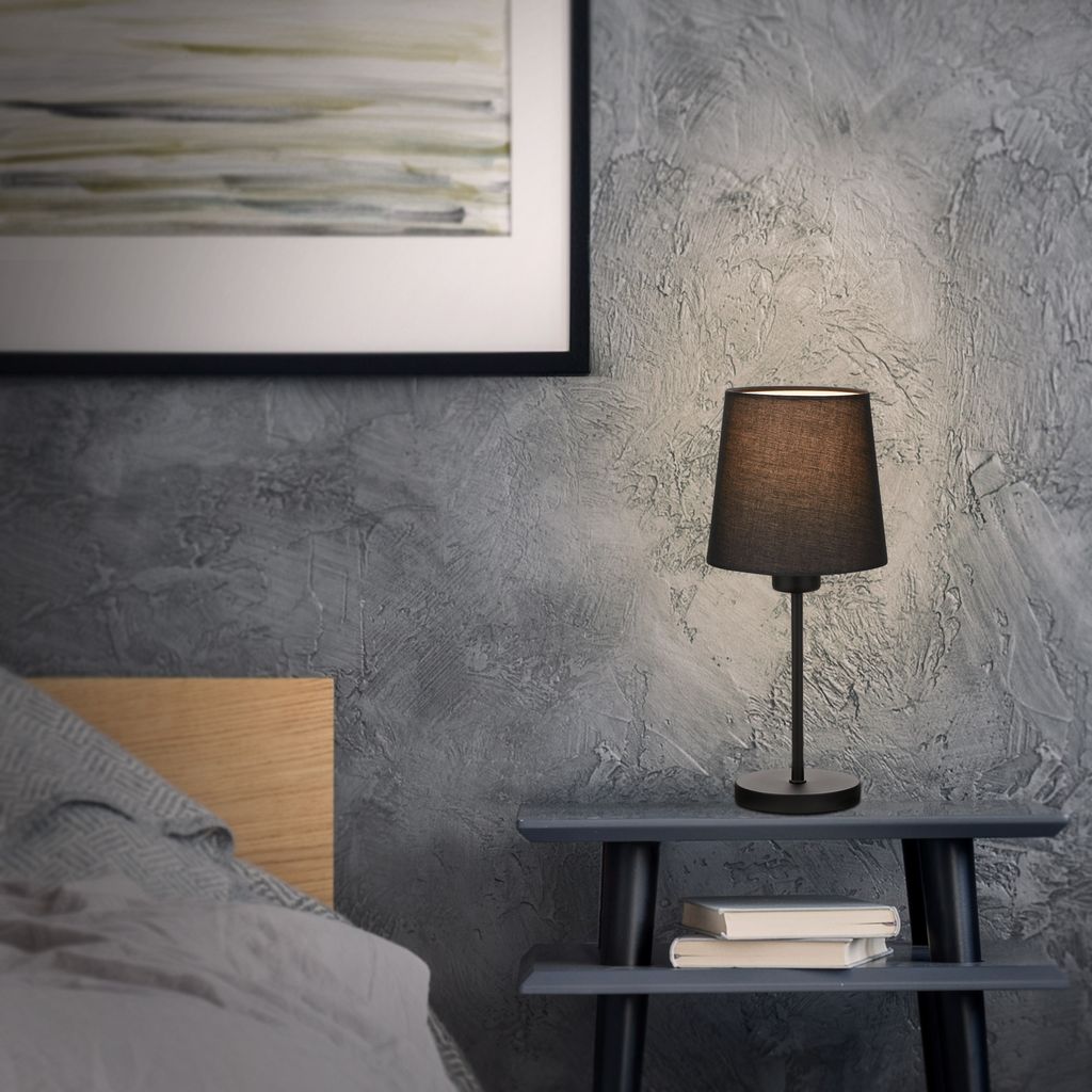 Tischleuchte Tischlampe 1xE14 Stoffschirm schwarz 25W Kabelschalter Briloner 9