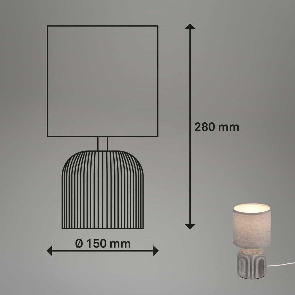 Briloner Ino Tischlampe. Stoffschirm. Kabelschalter. Keramikfuß. Grau. Ø15 x 28 cm 6