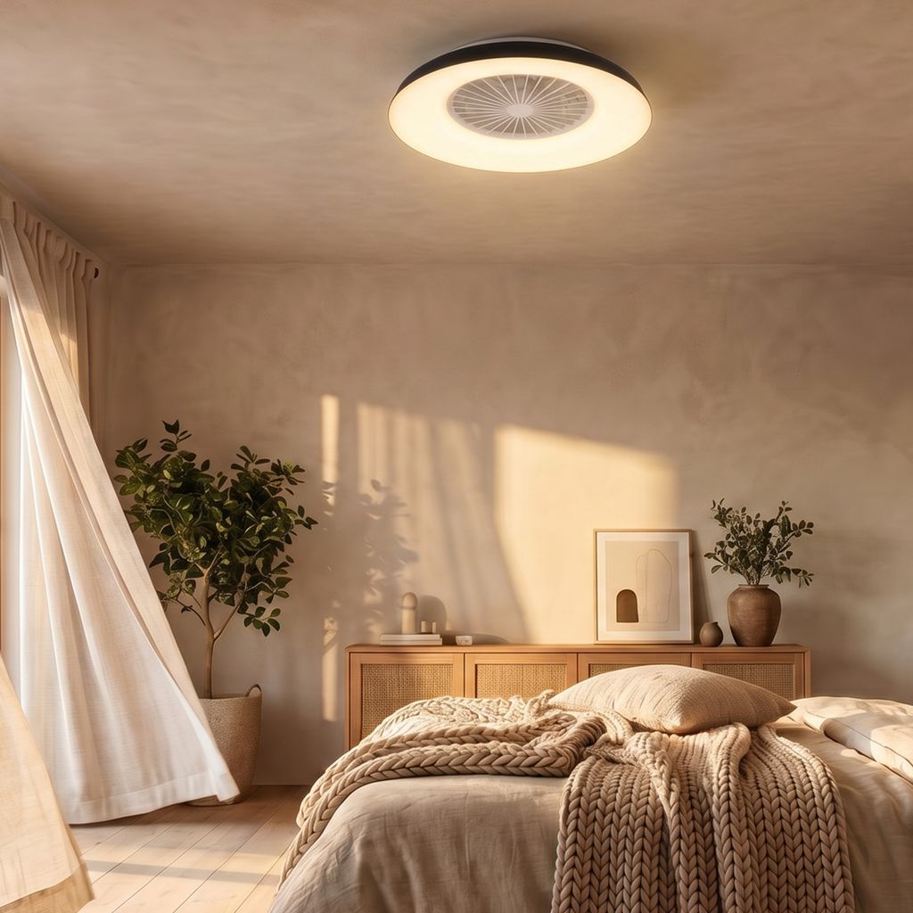 Windora Deckenventilator mit Beleuchtung - 36,5W, 3900lm, 5 Geschwindkeiten, CCT, Dimmbar, Schwarz, Weiß