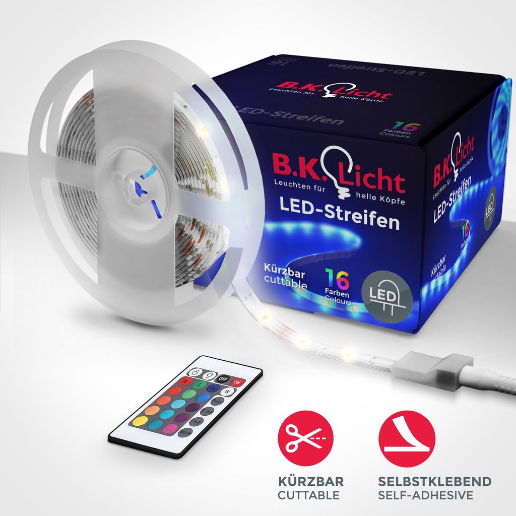 LED Streifen 5 m - dimmbar, Fernbedienung, Farbwechsel, Silikonmantel, kürzbar, RGB
