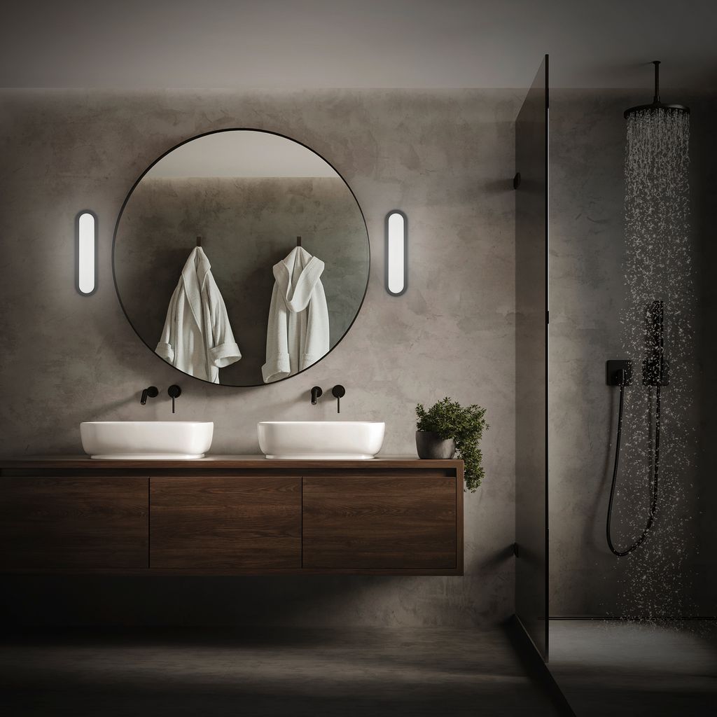 Pil Spiegelleuchte - 10W, 1200lm, LED, Backlight, 35cm, Neutralweiß, Schwarz