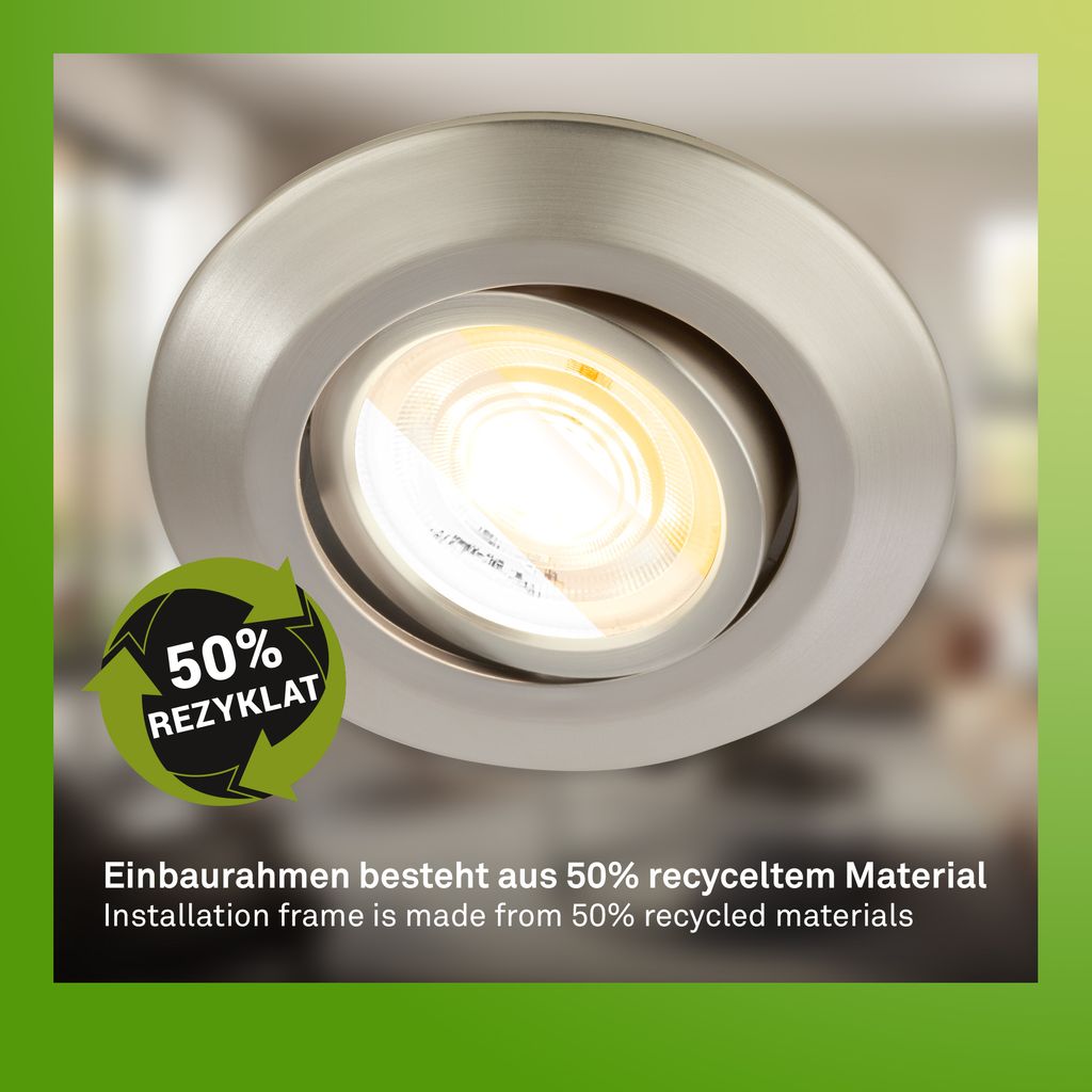 Briloner Klira 3er Set LED Einbaustrahler 230V, Schwenkbar, CTS, Nickel-Matt