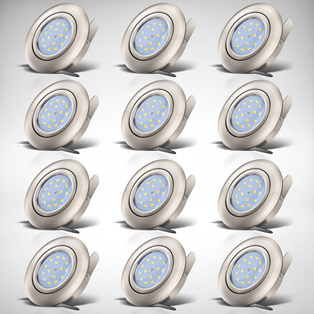 Einbauspot 6er Set 68mm Lochmaß - 230V, 4,8W, 400lm, LED, warmweiß, matt-nickel