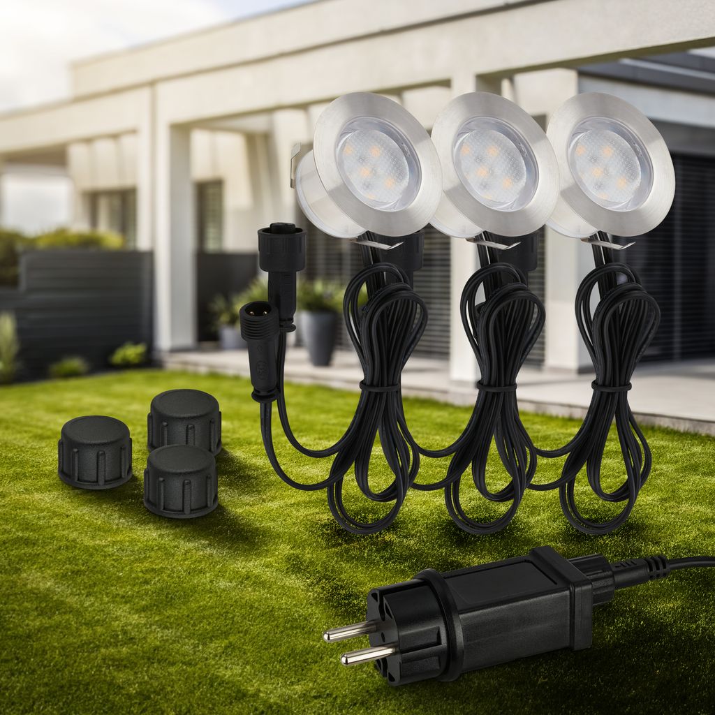CONNECT TO SHINE Starterset Padouk mit 3er Set LED Bodeneinbaustrahler. IP67 9