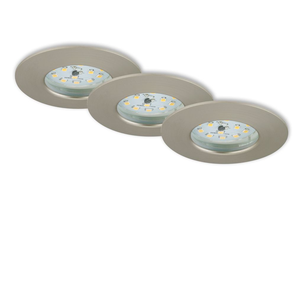 3er Set LED Einbauleuchte Ultra-Flach, 5W, 230V, Ø75mm, IP44, Matt-Nickel