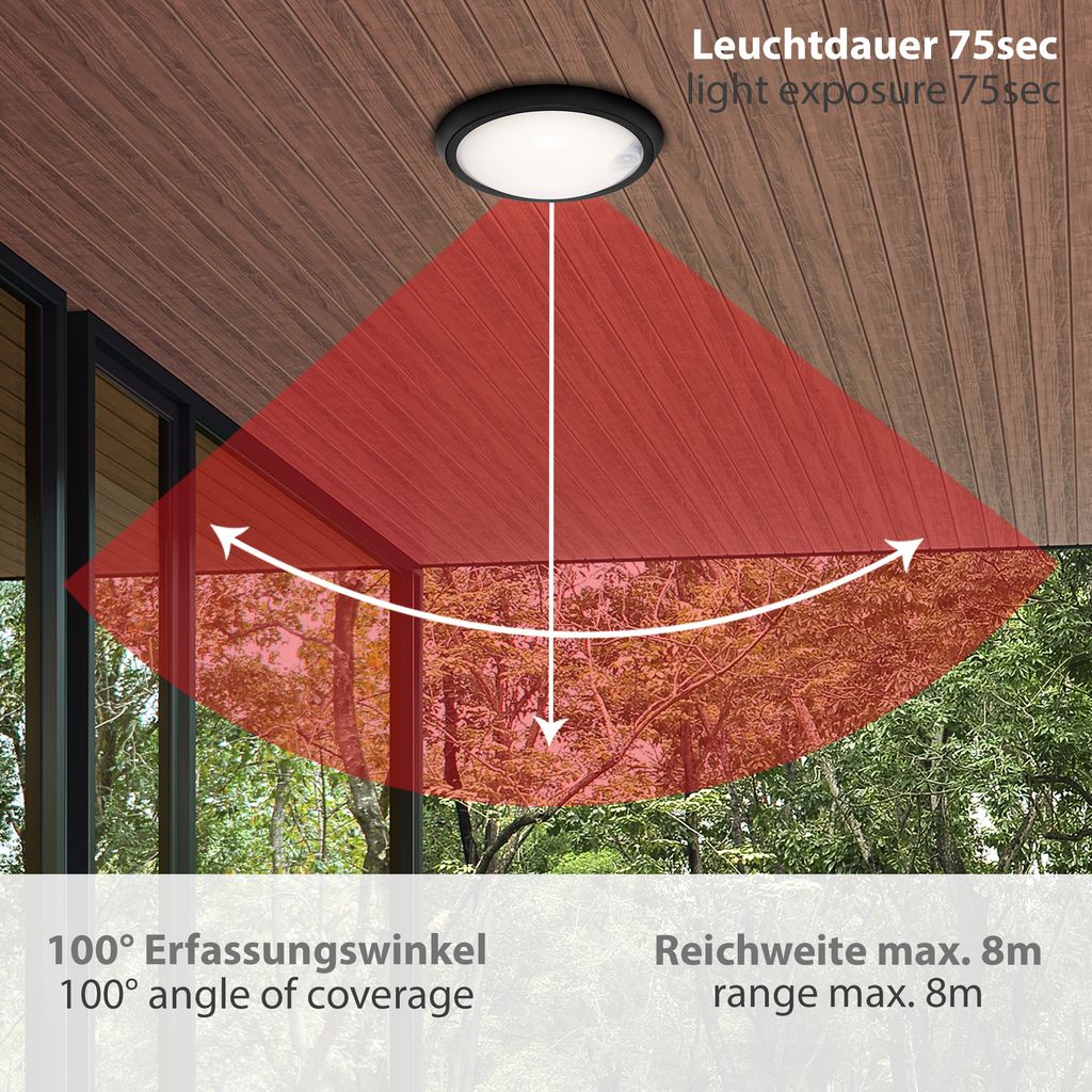 SENSOR LED Außenleuchte, Ø 17 cm, 12 W, Schwarz