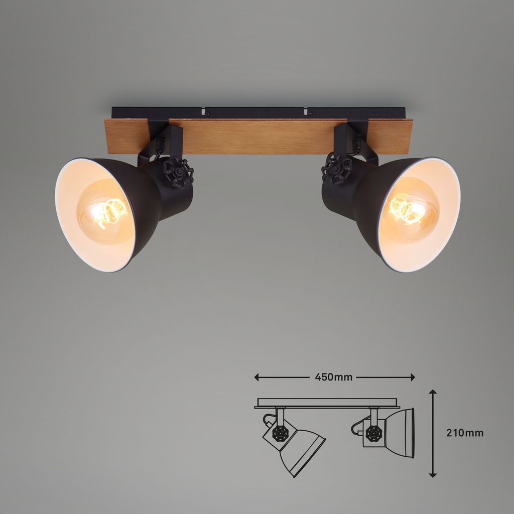Briloner Tempa Deckenstrahler, schwenkbar, Holz, 2-flammig, Schwarz