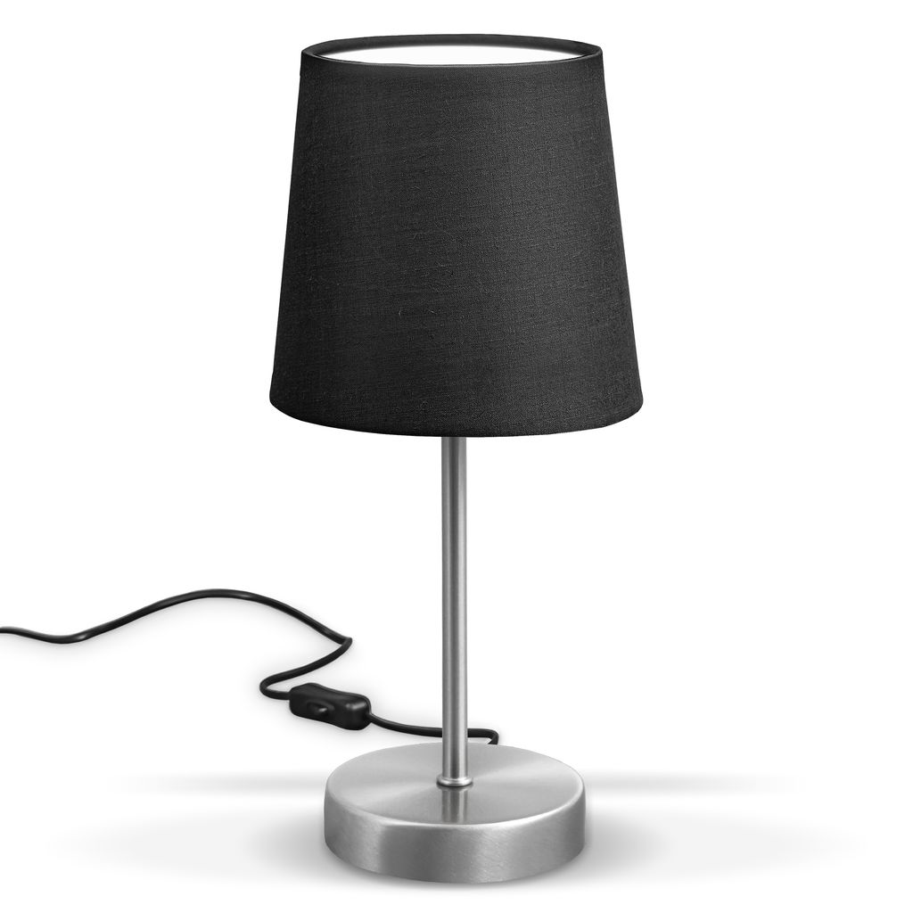 Nachttischlampe - mit Schalter, Stoff, max. 25W, E14 Fassung, schwarz