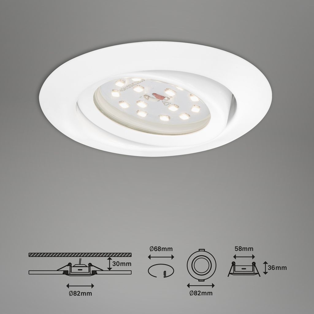 3er Set LED Einbauleuchte Ø 8.2 cm 3.5 W Weiß Briloner Leuchten 20