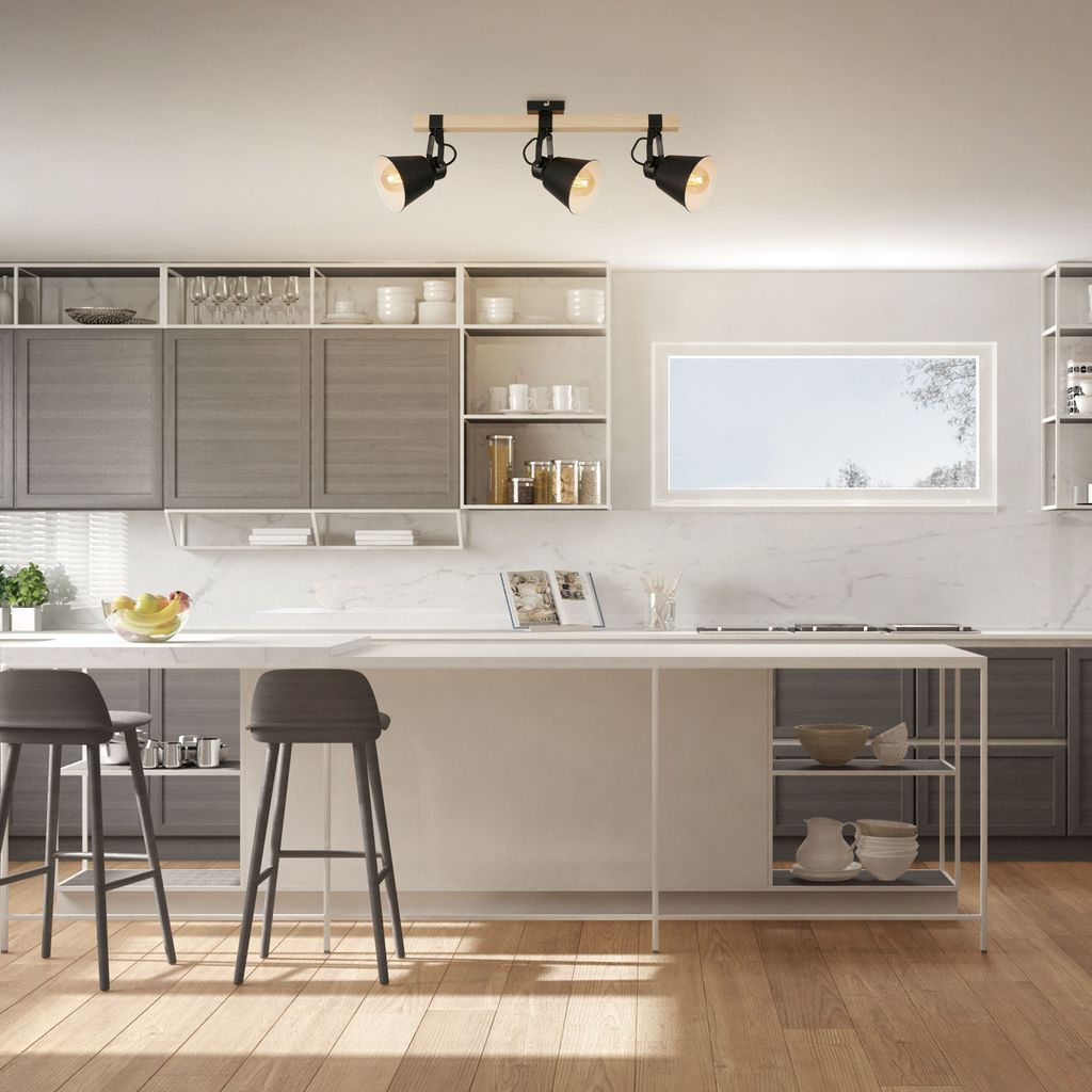 Deckenleuchte Spotleuchte Schwenkbar E27 40W schwarz Metall-Holz Briloner 6