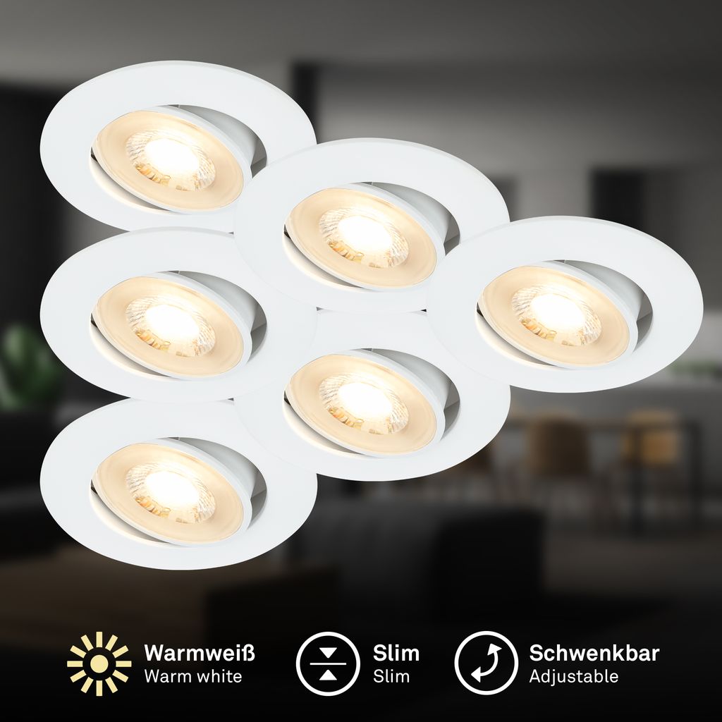 Besi Recessed Spotlight 68mm Set of 6 - 230V, 5W, 450lm, LED, Warm White, White