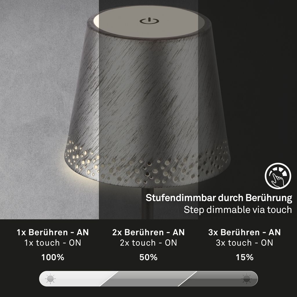 LED Lampada da tavolo a batteria 38 cm 2,6W 280lm argento antico