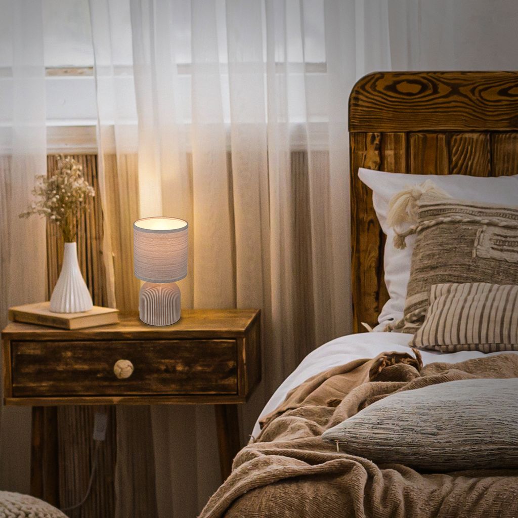 Briloner Ino Tischlampe. Stoffschirm. Kabelschalter. Keramikfuß. Braun. Ø15 x 28 cm 4