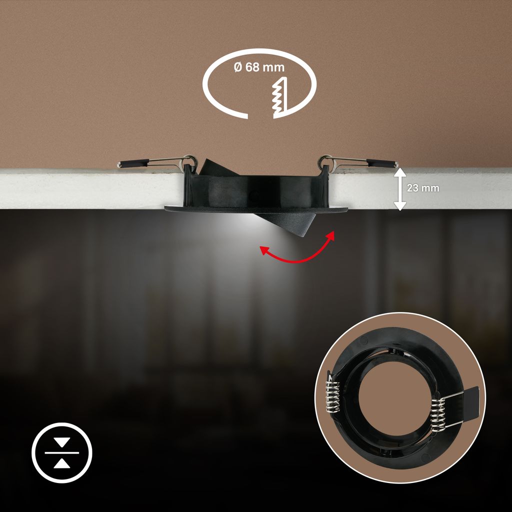 Biwa Einbaustrahler 68mm 3er Set - 230V, GU10 Fassung, max. 7W, Schwarz
