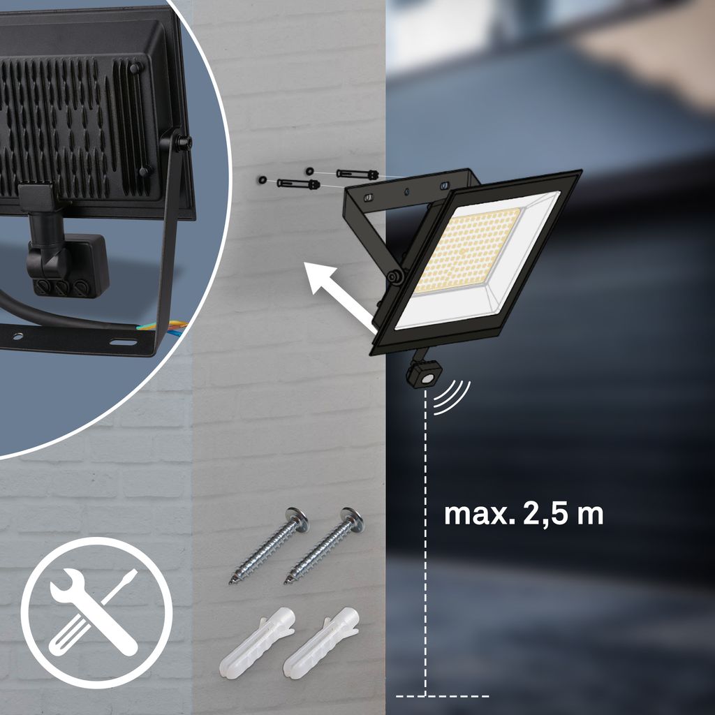 Varo Outdoor Floodlight - 50W, 4500lm, With Motion Sensor, LED, Neutral White, IP65, Black
