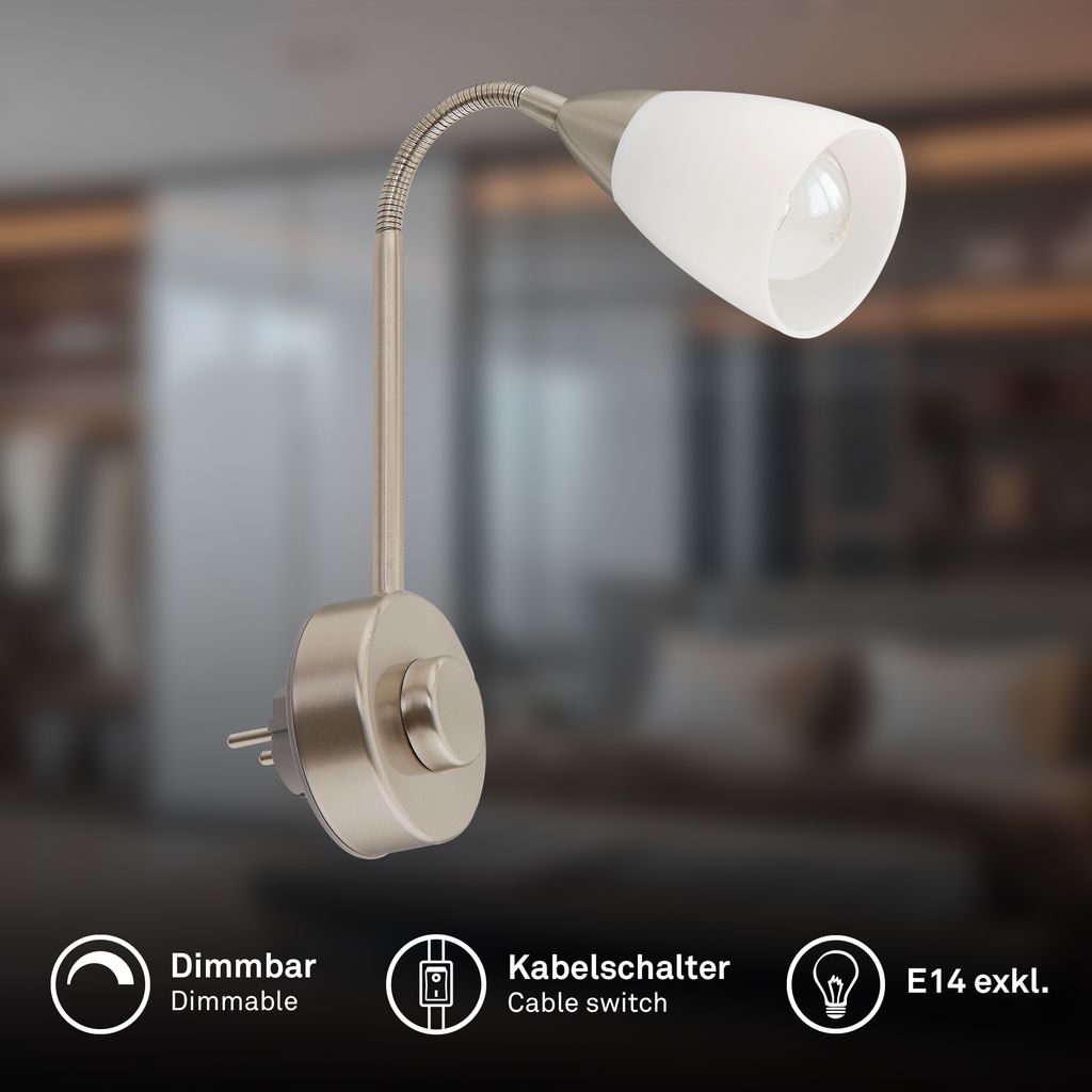 Flexible Steckerleuchte 23,5 cm exkl E14 25W matt nickel