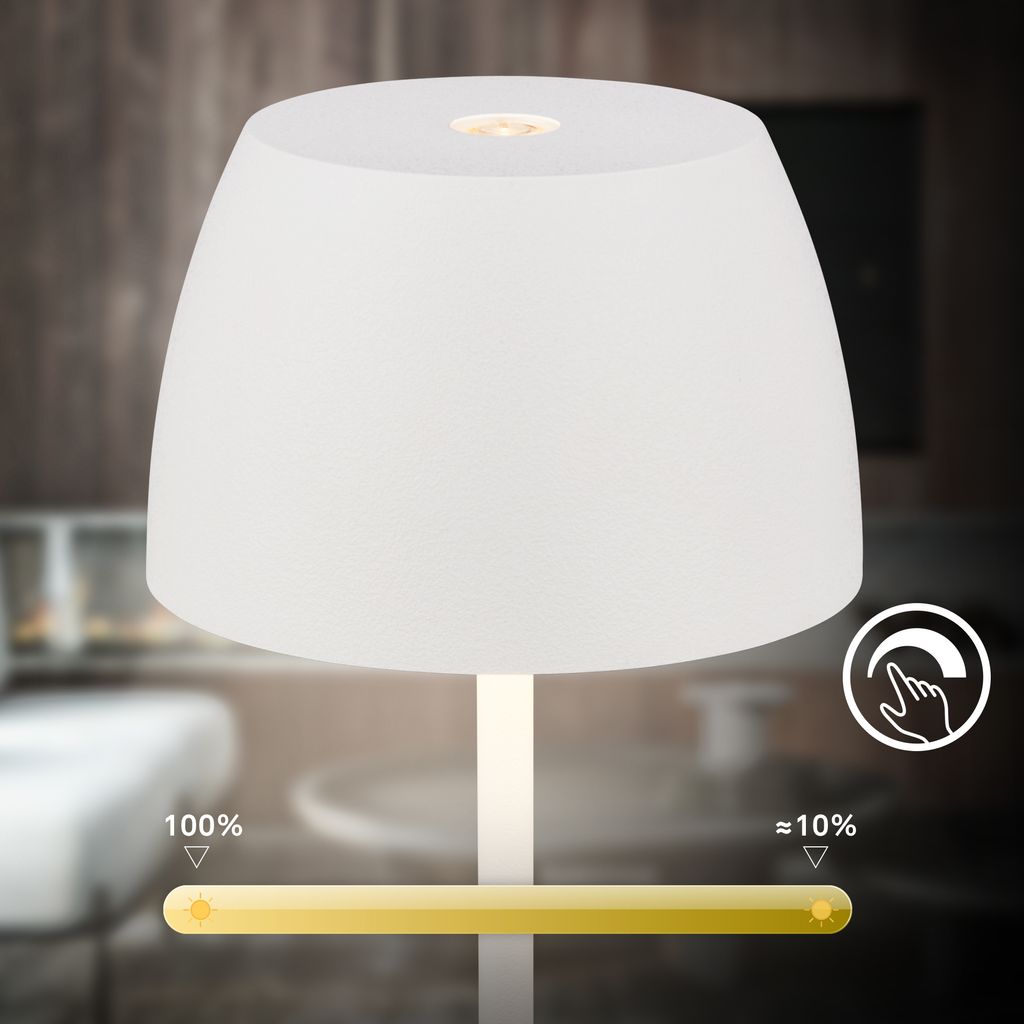 Briloner Serina Mini LED Tischlampe kabellos IP44, Dimmbar, Ladestation, Weiß