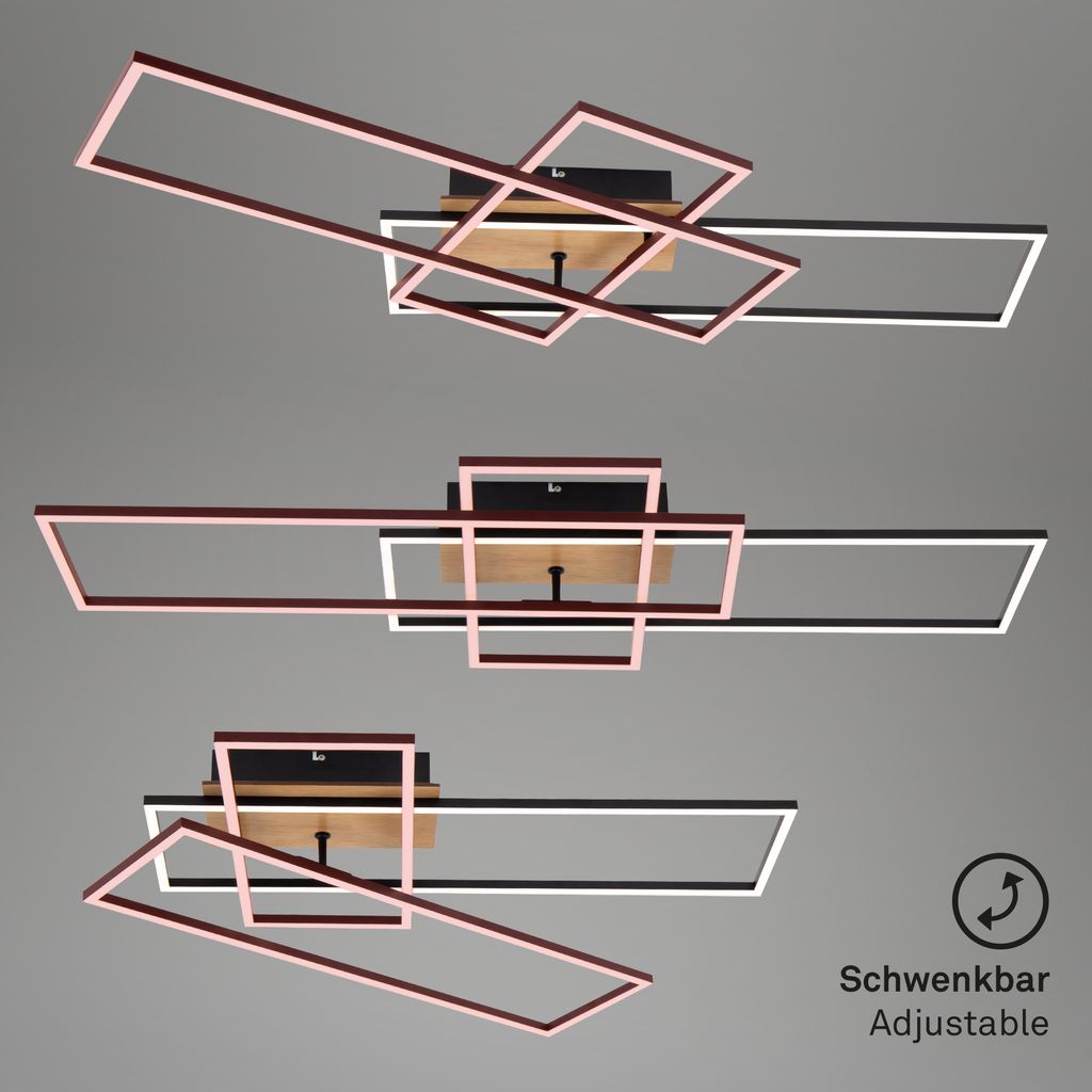 Frame LED ceiling light, dimmable, CCT, remote control, wood-metal colour