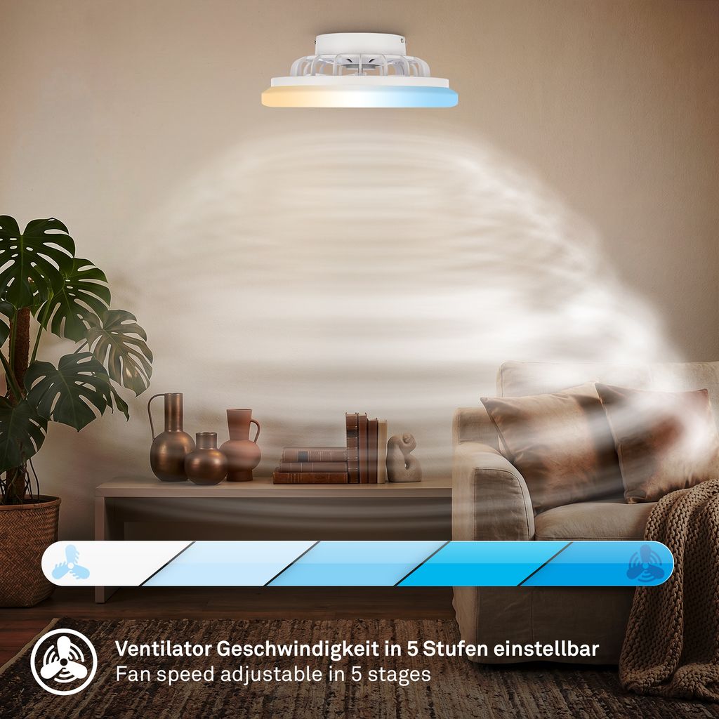 Pafo Ceiling Fan with Light - 24W, 2600lm, 5 Speeds, CCT, Dimmable, White
