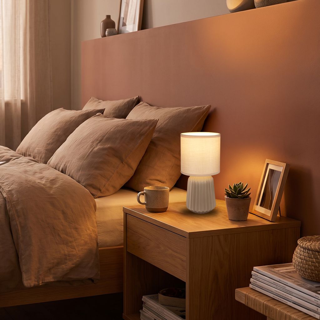 Dora Tischlampe - mit Schalter, Keramik, E14 Fassung, Beige