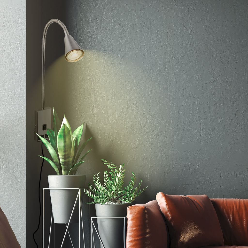 Briloner Justra leeslamp, draaibaar, 2 USB poorten, mat nikkel
